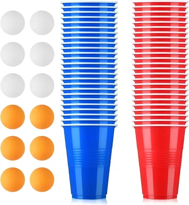 50 stp Beer Pong Mugset med 500ml Nyttbar Beer Pong Mugar och 12 Ping Pong Bollar för Fest, Födelsedag, Brud, etc.