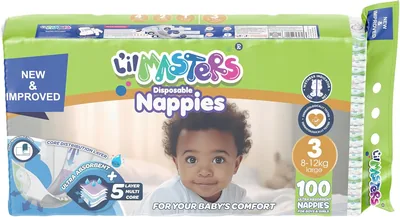 Lil Masters Disposable Nappies Large (8-12kg) 5 Layer Multi Core, 100 Count Best Deal