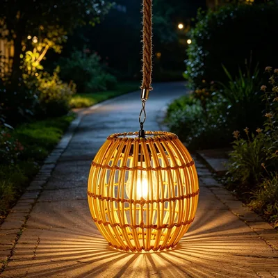 Lámparas de jardín colgantes solares al aire libre, Lámparas rattan vintage, para balcón terraza, Mejor Oferta