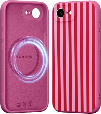 Étui magnétique Xylota pour iPhone 17e/iPhone 16e, motif rayé esthétique rouge rose en silicone