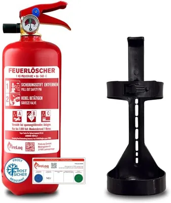 FireLoq 1 kg Pulverfeuerlöscher für Feuerklasse ABC mit 8A | 34B | C bei kontinuierlichem Druck von 2 LE einschließlich Test - Best Deal