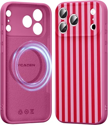 Xylota Magnetyczne etui do iPhone 17 Pro, wzór paski różowo-czerwony, silikonowy pokrowiec - Najlepsza cena
