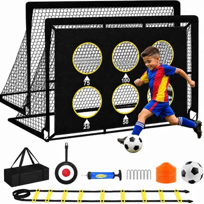 Juego de Porterías de Fútbol para Niños Grandes - 2 Porterías de 6x4 Pies con Balón, Escalera