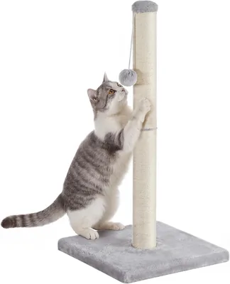 Feandrea Clawfy PCA043G101: Post de arañazo natural de sisal para gatos adultos, con base estable y juguete colgante, 84 cm alto