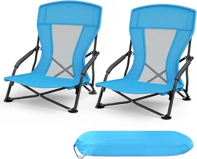 WildFun Faltschaukeln Strandstuhl, leichter Campingstuhl mit niedrigen Beinen, atmungsaktives Mesh-Rückenteil und Tragetasche, tragbar