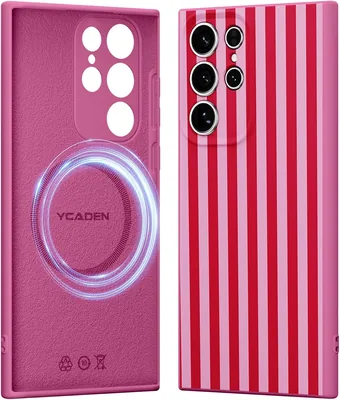 Xylota Magnet Case för Samsung Galaxy S25 Ultra 5G, Ästetisk Stripar Pinka Röt Silikon Caste Cover Kompatibel med MagSafe Pr