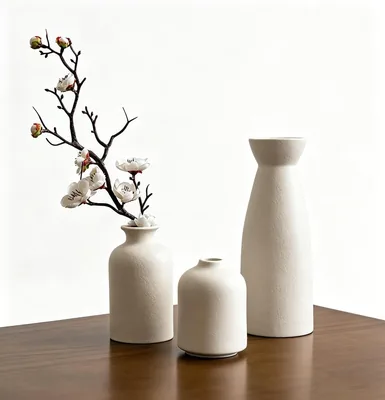 SKY-TOUCH Ceramic Vase Set of 3, Beige - Modern Boho Decor