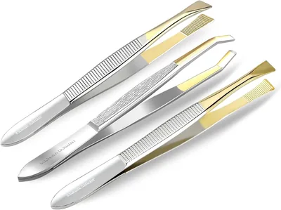 Solingen Eyebrow Tweezers Set - 3 Pieces, Slanted & Angled, Made in Germany - Best Deal