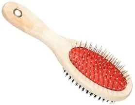 Double-Sided Wooden Dog Brush - 2-in-1 Pin & Bristle for Dogs & Cats, Soft Pet Hair