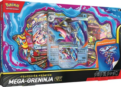 Pokémon: Colección Premium Mega-Greninja ex (1 tarjeta holográfica promocional, 1 tarjeta efecto 3D promocional y 8 mejoras)