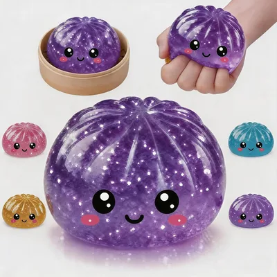 Glitter Dumpling Squishy Stress Ball - Soft TPR Sensory Toy