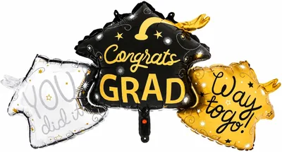 Congrats Grad Graduation Balloon, Black Gold Silver Party Decor, End of Class 2026, Prom Gift