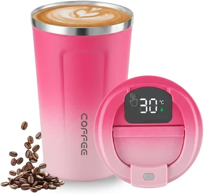 SNF CHOICE Travel Mug - Pink 510ml Stainless Steel Vacuum Insulated LED Temperature Leakproof