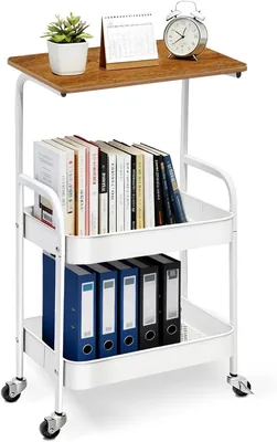 Carrito Organizador de 3 Niveles, Carrito de Almacenamiento de Metal con Cerradura y Asas, Carrito de Servicio Multifuncional