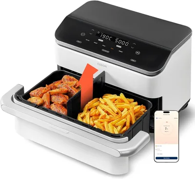COSORI Doppelblitz TwinFry 10L Heißluftfrittierer mit Keramik-Antihaftbeschichtung, 4 Heizröhren und flexiblen Kammern - 17% Rabatt
