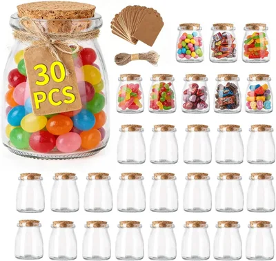 30 Tarros de Vidrio con Tapas de Corcho, 100ML Frascos de Miel, Tarros de Mason Jar Pequeños con Etiqueta