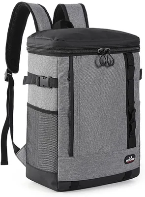 Insulated Cooler Backpack Grey - 30-Can Capacity, Leakproof, for Camping & Travel
