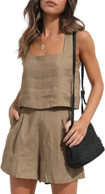Women's Linen 2-Piece Set: Shorts & Blouse '2023 Summer Holiday Fashion', Best Deal