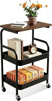 Carrito Organizador de 3 Niveles, Carrito de Almacenamiento de Metal con Cerradura y Asas