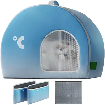 Maison rafraîchissante pour animaux - Abri résistant au climat et aux intempéries pour salon, intérieur et extérieur, abri pour animaux d'été, 17.3 x 15 x