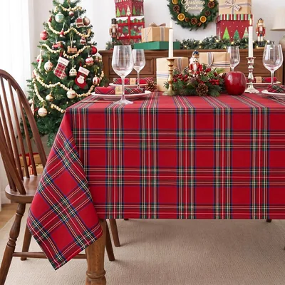 HOMEPEAK Red Tartan Christmas Tablecloth 60x84 Inch