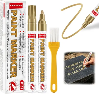Penne marqueur pour pierre tombale dorée, jeu de 2 | Marqueur à encre huileuse imperméable pour bois, métal, gla