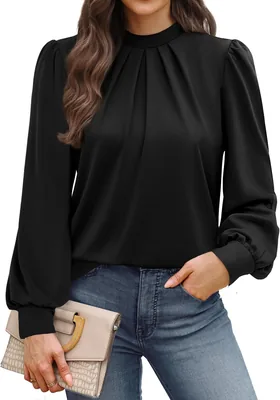 WIHOLL Long Sleeve Mock Neck Blouses - Fall Tunic