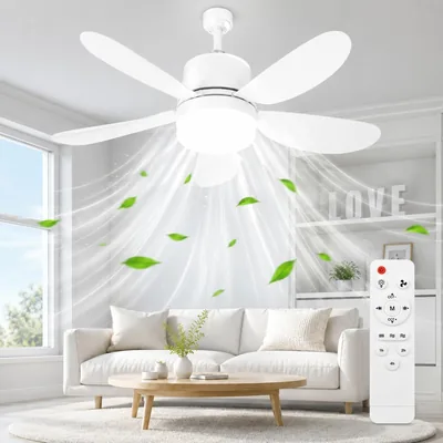 Ventilateur de plafond avec lumière, lampe de plafond 40/30W, chandelier 52/42 cm, 3 vitesses, 5 pales silencieuses, pour chambres à coucher, salon