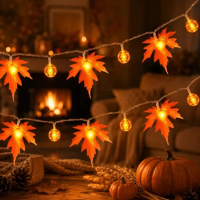 LakiHomi Herbstdekoration, 3 m 20 LED-Lichterkette, Herbst, Ahornblätter, Pumpenbatterie mit Timer, Herbstlichterkette