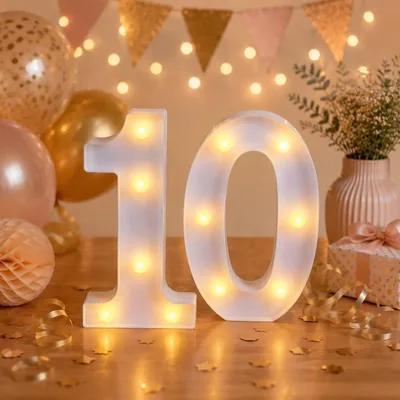 ZingBox LED Zahlenlampe, Warmes Licht Ziffern Nachtlicht, Weiß 10, Batteriebetrieben, LED-Zahlen für Geburtstagsdekoration Best Deal