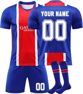 Maillot de football PSG Personnalisé avec Nom et Numéro, Ensemble Training Paris pour Enfants et Adultes (T-shirt + Chaussettes)