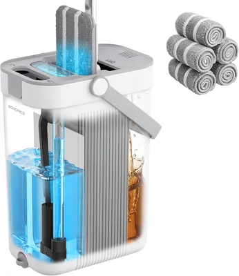 SONGMICS Balai et seau, séparation eau propre/sale, seau à trois compartiments avec wringer, balai plat à 360° - Meilleures affaires