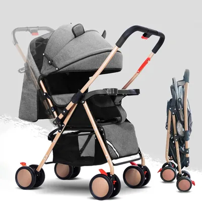 Flax Grey 2 in 1 Stroller - Lightweight Travel for Newborns to 36 Months, Easy Fold