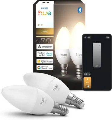 Philips Hue B39 Candela LED, 2 Bulbi E14, 470lm, Bianco Caldo