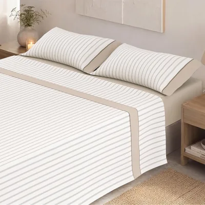 Conjunto de Sábanas de Verano Victorio & Lucchino Impreso (Tamaño 150 cm, 2 Cojines) - Nuria - Beige - Mejor Oferta