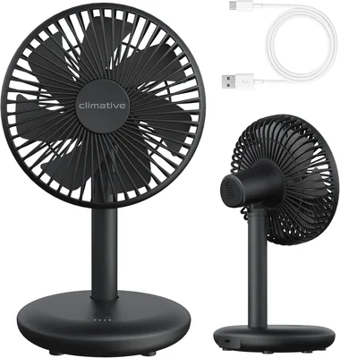 Klimatische Tischventilator Sehr Leise - USB-Batterie 4000 mAh, Durchmesser 16.5 cm, Bürstlose 7-Blatt-Miniaturventilator für Büro, 14 Stunden