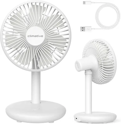 Klima Tischventilator Sehr Leise - Batterie USB Ventilator 4000 mAh, Durchmesser 16.5 cm, Bürstenlos 7 Klingen Mini Ventilator für Büro, 14 Stunden