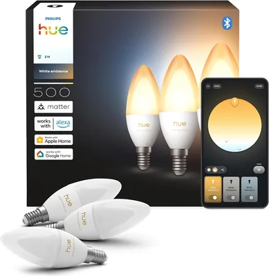 Bombilla Philips Hue E14 LED, Vela, 3 Unidades, Blanco Ambientes, Luz Espectro Completo 1000K-20000K, 500lm, Regulable - Mejor Oferta