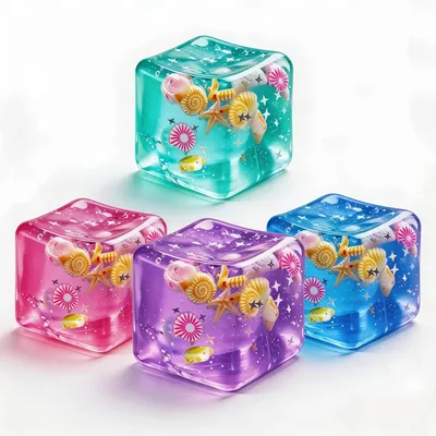 4 Pack Ice Cube Squishy Stress Ball - Soft Dough Sensory Toys, Mini Colorful Cubes