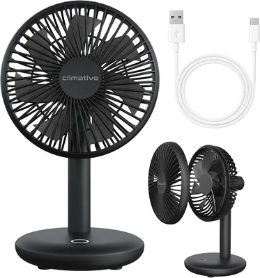 Klimatische Tischventilator Sehr Leise - 7 Klingen USB Ventilator 2000 mAh, Durchmesser 14 cm, 4 Modi, Natürlicher Wind, Brushless Mini Ventilator