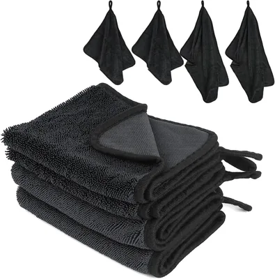 XIEJ 4 Pack Dry Cloth Shower, 600GSM Microfiber Handdoek för Bilförsäkring, Absorbent Striped Solid Mikrofibersvart