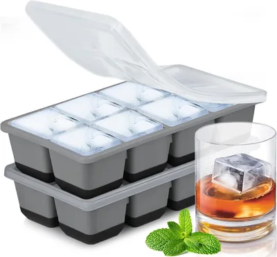 JRISBO Large Silicone Ice Cube Tray, BPA-Free, 2 Pack with Lid