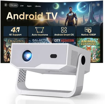 Proyector Portátil 2026 Mejorado | 4K/1080P, 300 ANSI, Android TV, WiFi6 + BT 5.4, Foco Eléctrico y Trapeo Automático