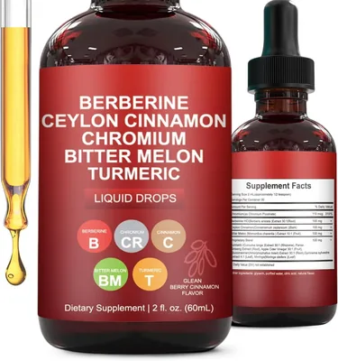 Berberine Liquid Drops - 12 in 1 Berberine HCL Drops with Bitter Melon & Cinnamon Best Deal