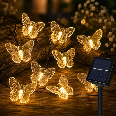 ZingBox Solar Schmetterlingslichter Außen 5 m 20 LED Lichterkette Solarbetrieb 8 Modi Warmweiß Wasserfest