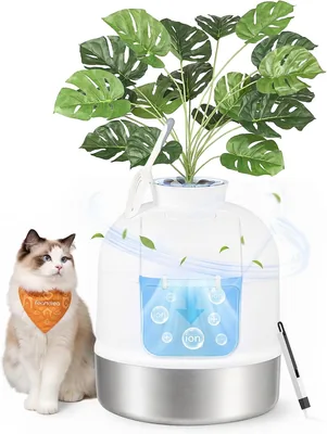 Arenero para Gatos FEANDREA, Diseño de Maceta, Acero Inoxidable, 49 x 49 x 59 cm, Filtro de Carbón, Blanco