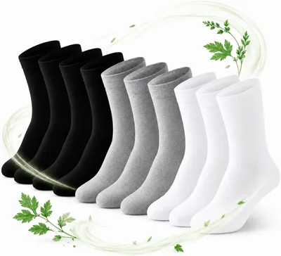 Kit 10 Pares de Meias Masculinas Cano Longo, Algodão Premium, Preto, Branco e Cinza, Confortável