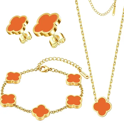BAREEK Clover Jewelry Set - 18K Gold Plated Necklace Bracelet