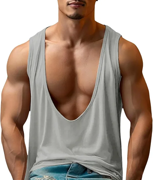 DENGJIAMY Głęboki Dekolt w Serek Tank Top dla Mężczyzn - Lato Sport Fitness Odcięta Koszulka Siłownia Atletyczna Kulturystyka