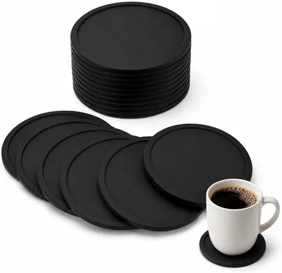 16 Pcs Black Silicone Coasters - Best Deal
